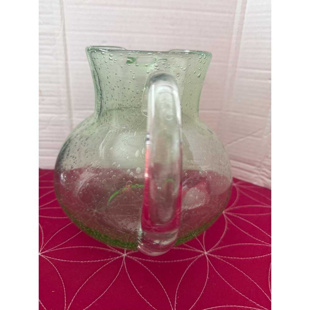 Vtg Hand Blown Light Green Seeded Bubble Glass Pitcher Round Belly Water Carafe - Picture 4 of 6